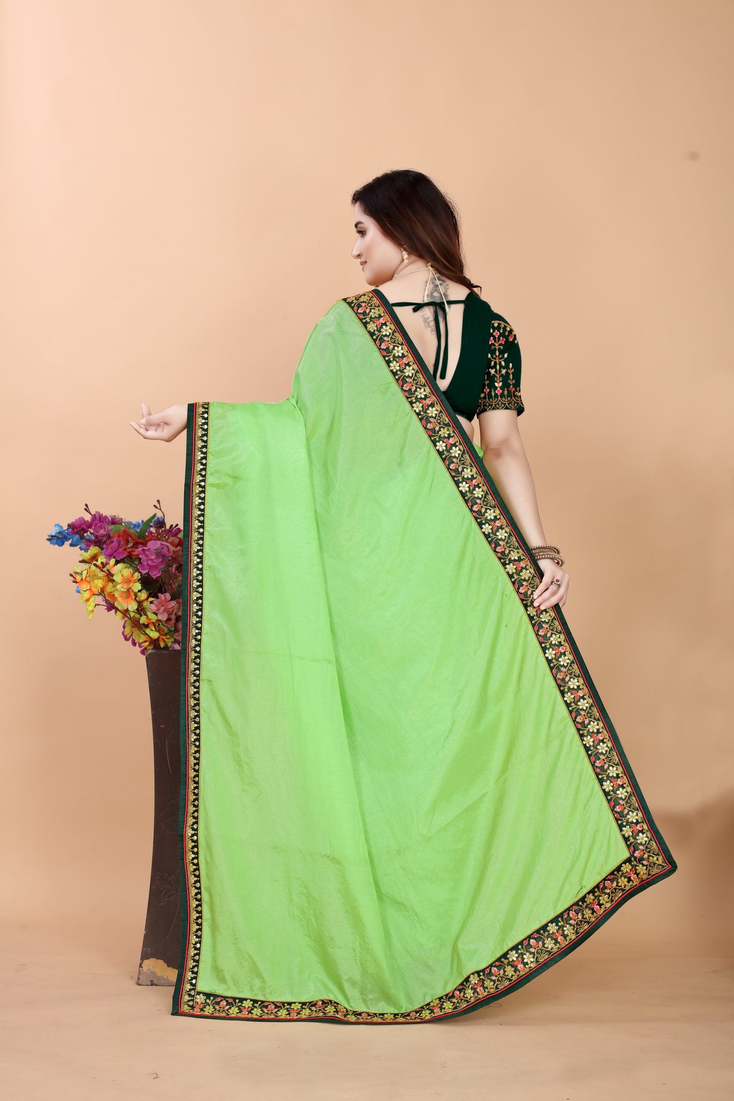 Embroider: Tussar Silk Sarees Sarees for Every Occasion For Women's D22(Parrot Green)