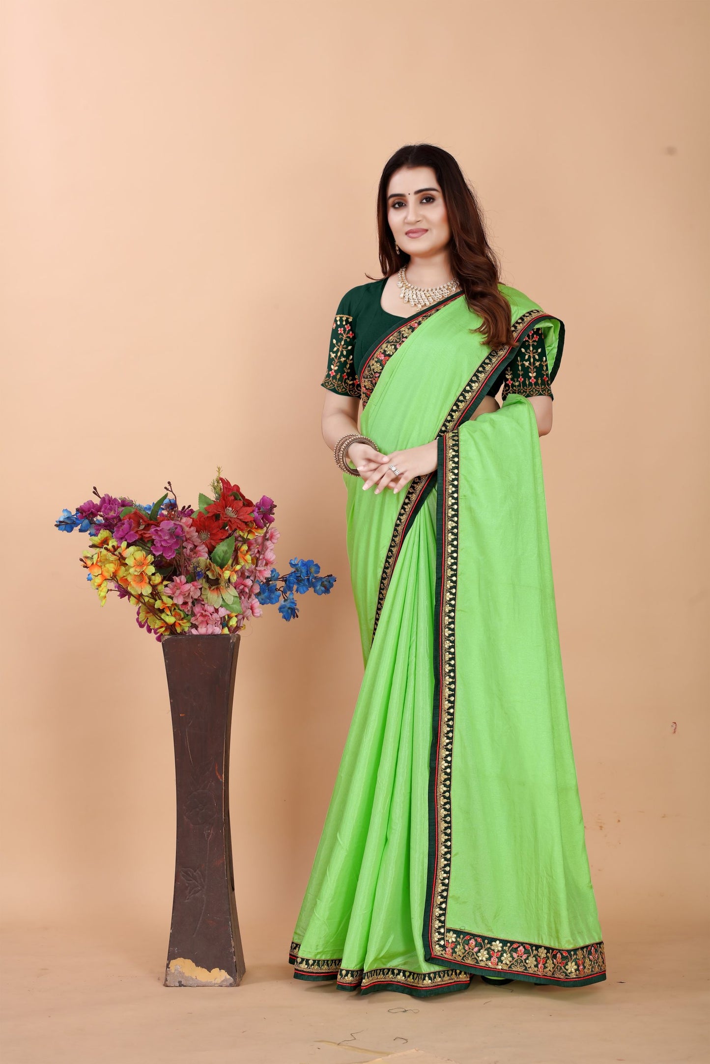 Embroider: Tussar Silk Sarees Sarees for Every Occasion For Women's D22(Parrot Green)