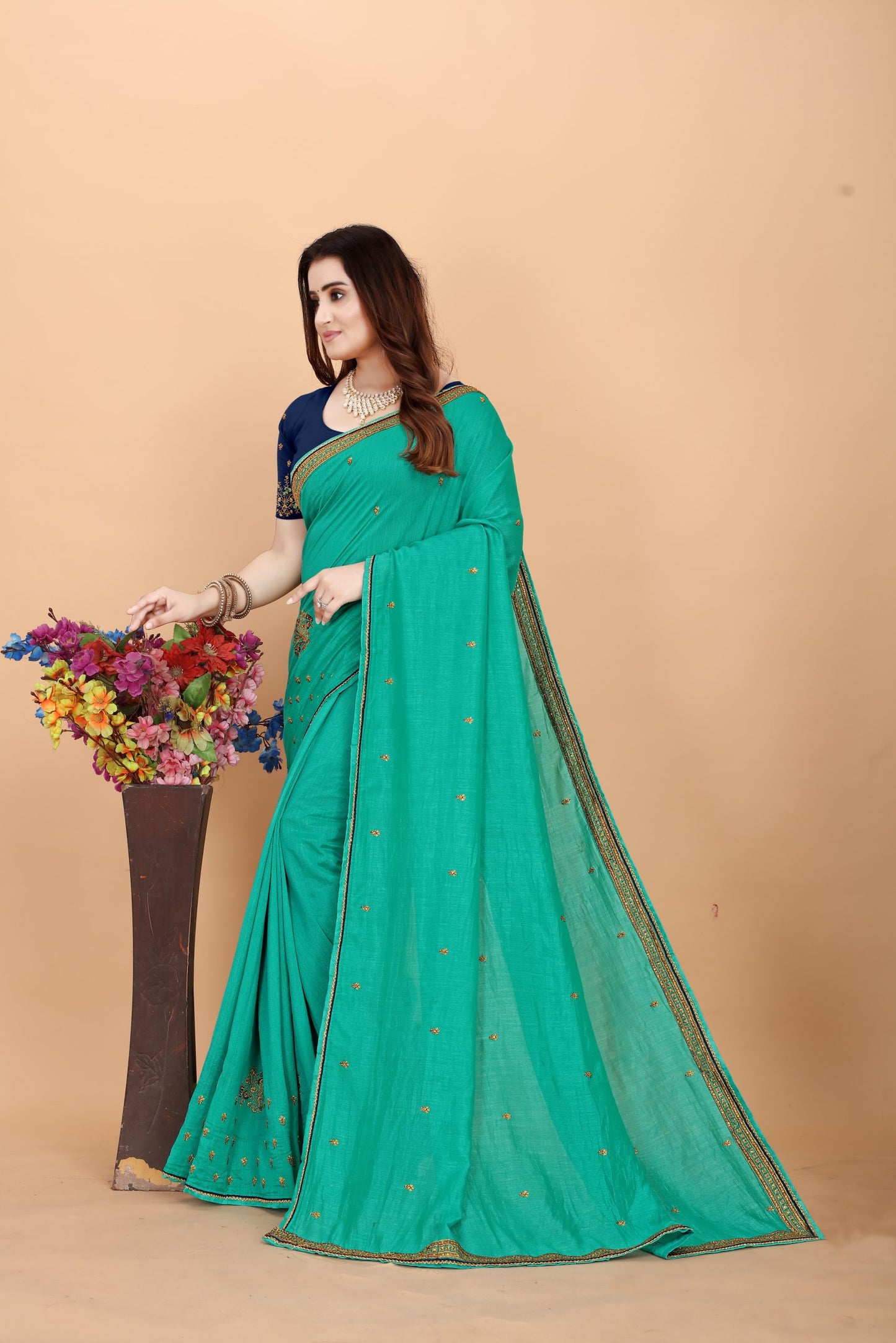 Embroider: Tussar Silk Sarees Sarees for Every Occasion For Women's D22(Sea Green)