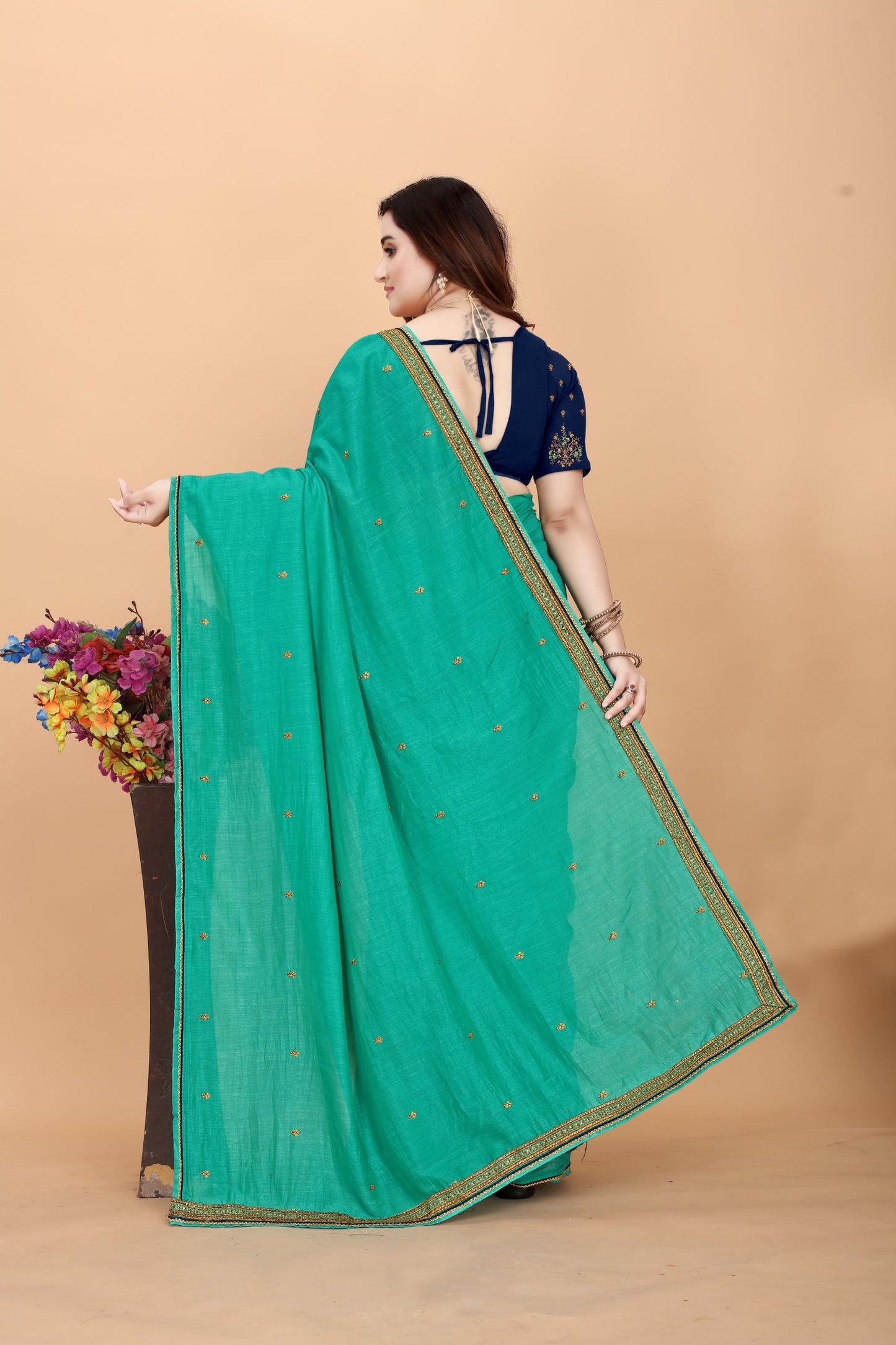 Embroider: Tussar Silk Sarees Sarees for Every Occasion For Women's D22(Sea Green)