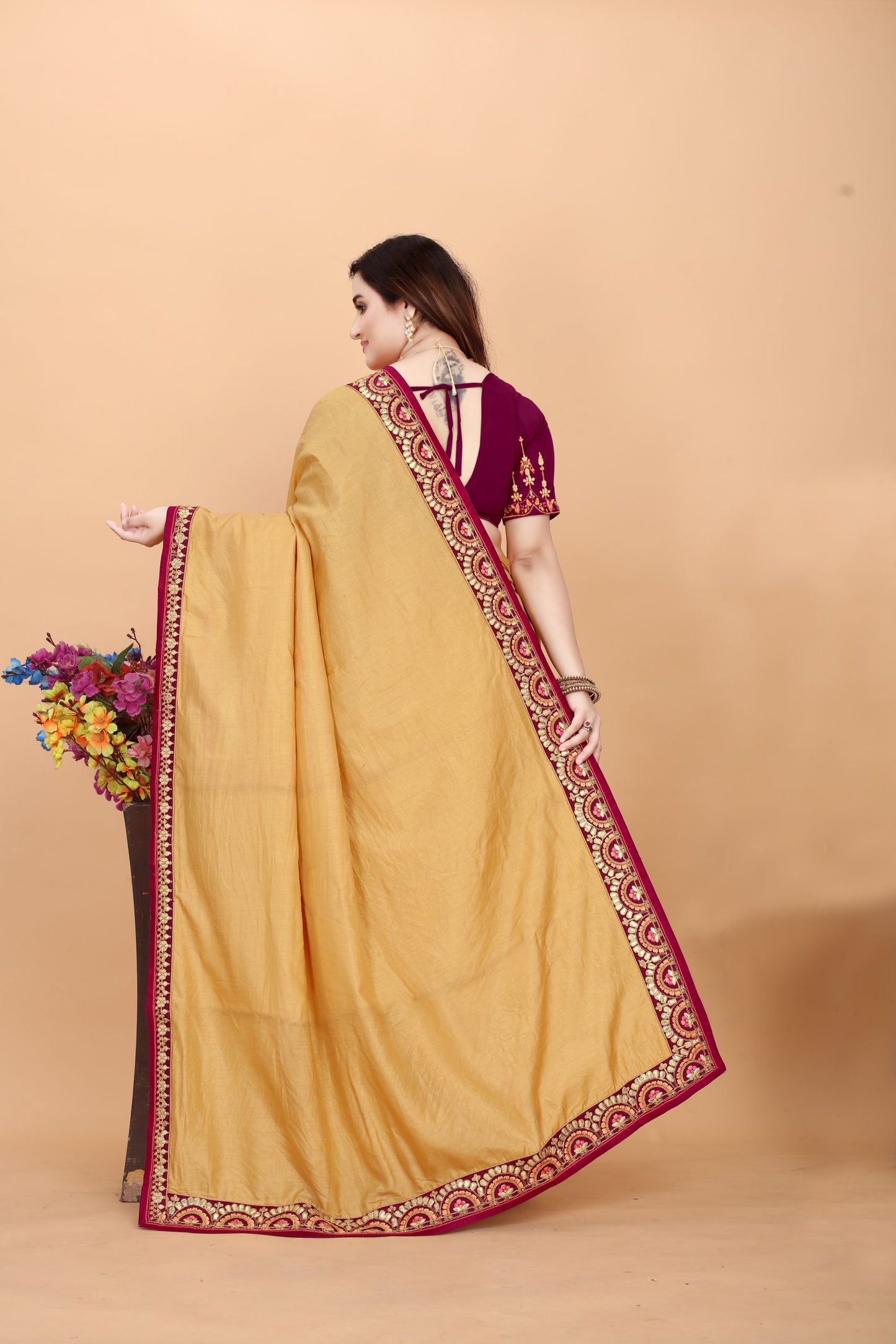 Embroider: Tussar Silk Sarees Sarees for Every Occasion For Women's D22(Gold)