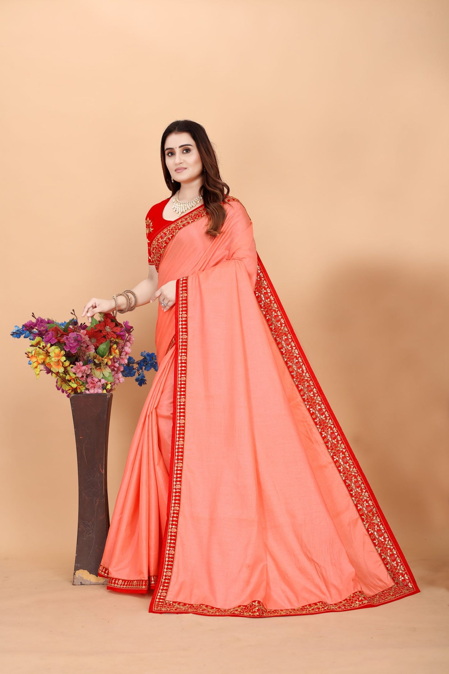 Embroider: Tussar Silk Sarees Sarees for Every Occasion For Women's D22(Pink & Red)