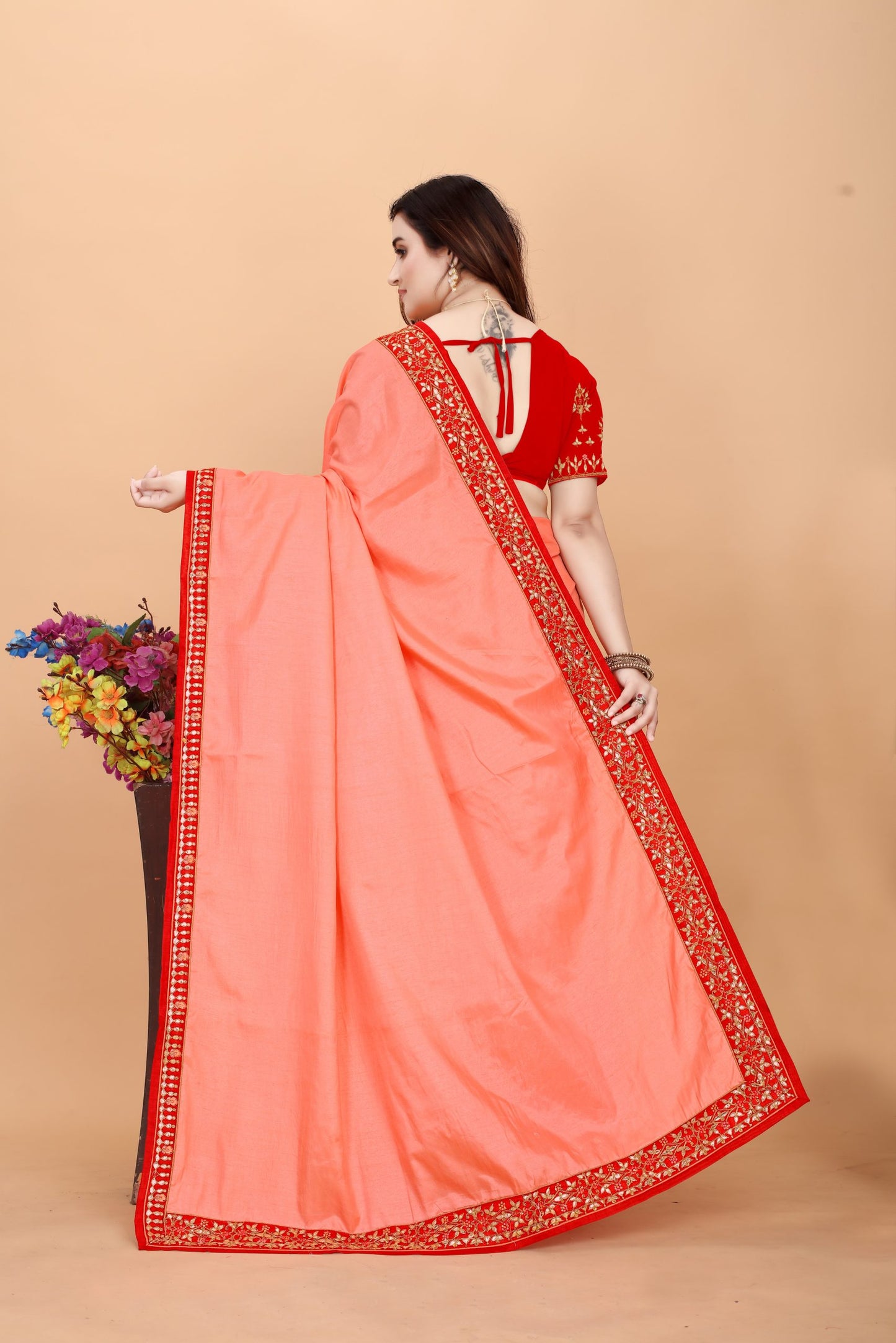 Embroider: Tussar Silk Sarees Sarees for Every Occasion For Women's D22(Pink & Red)