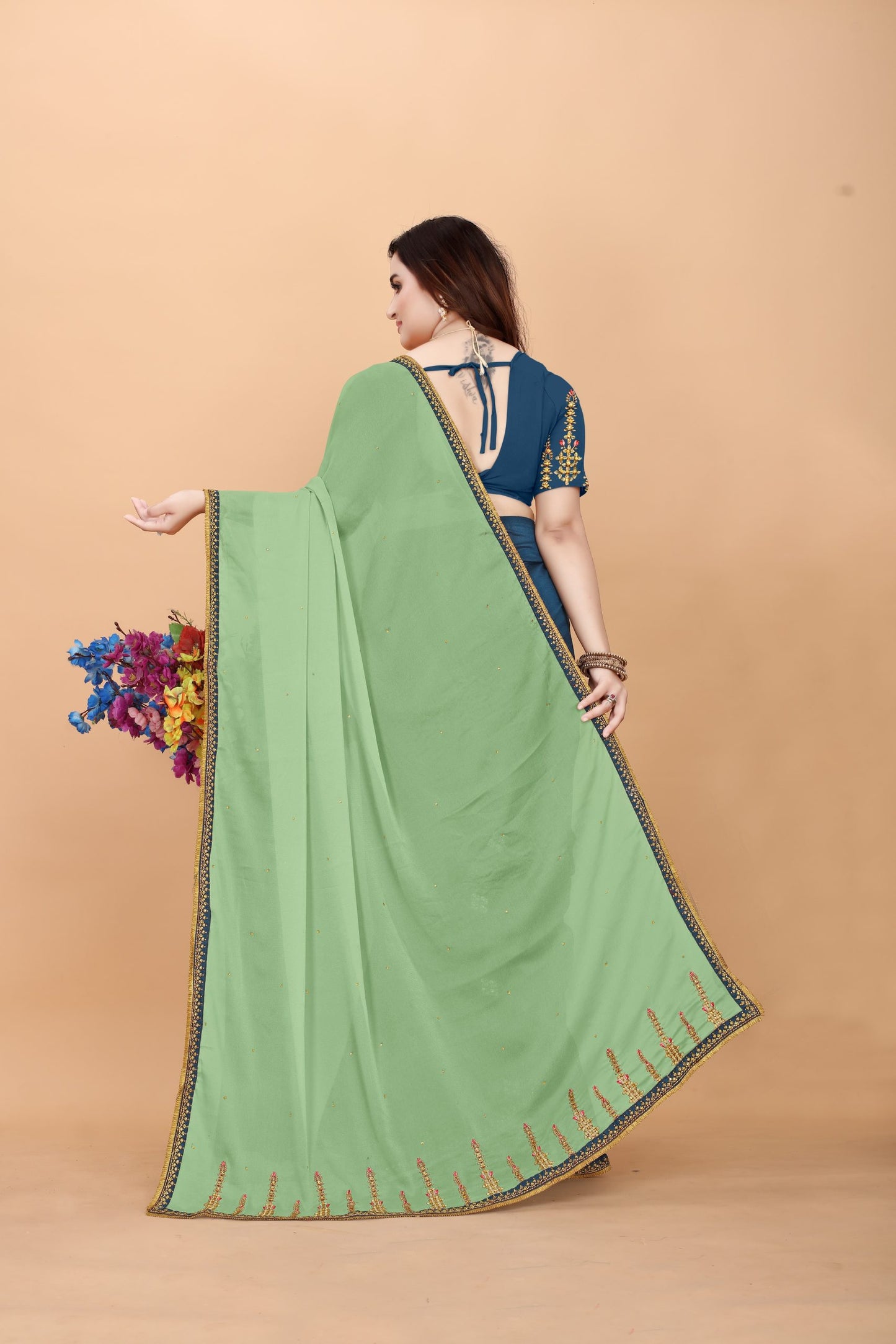 Embroider: Tussar Silk Sarees Sarees for Every Occasion For Women's D22(Royal Blue & Green)