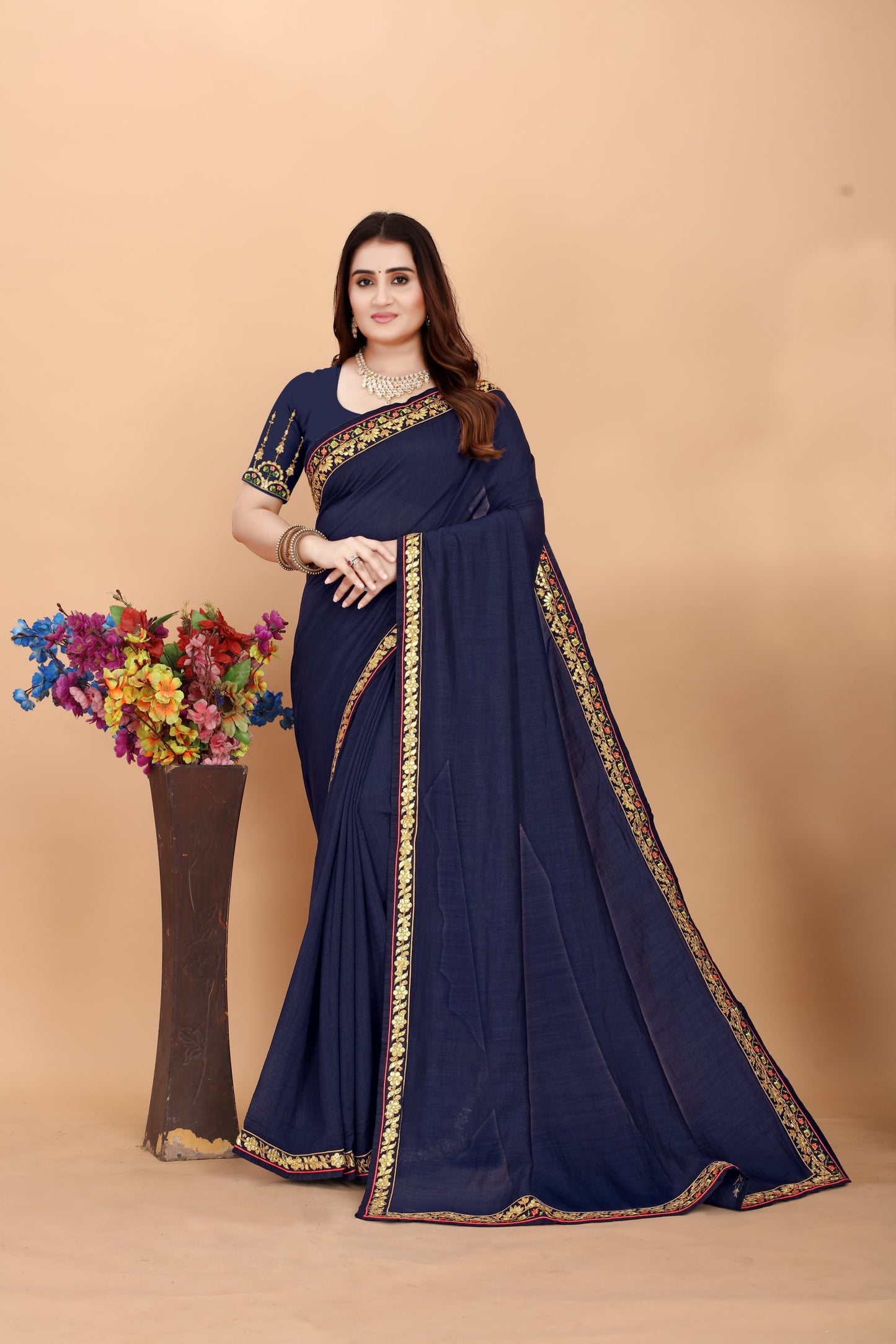 Embroider: Tussar Silk Sarees Sarees for Every Occasion For Women's D22(Royal Blue)
