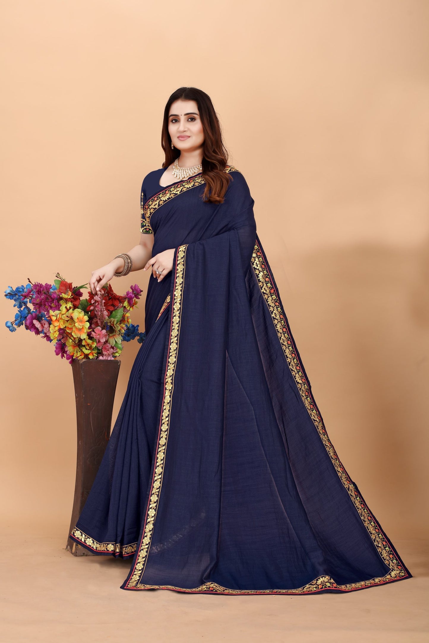 Embroider: Tussar Silk Sarees Sarees for Every Occasion For Women's D22(Royal Blue)