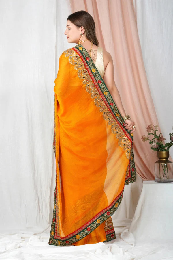 "Lightweight Fold Chiffon Saree for Festive Occasions" -SAREE D17(Yellow)