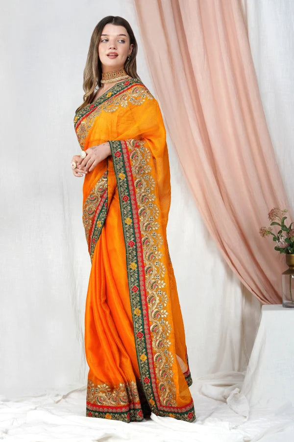 "Lightweight Fold Chiffon Saree for Festive Occasions" -SAREE D17(Yellow)