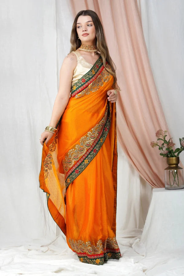 "Lightweight Fold Chiffon Saree for Festive Occasions" -SAREE D17(Yellow)