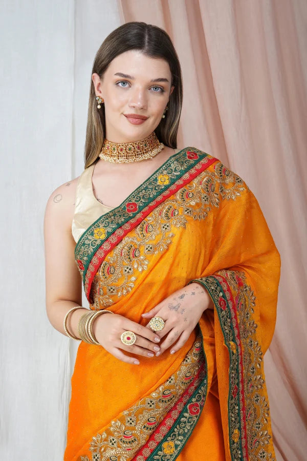 "Lightweight Fold Chiffon Saree for Festive Occasions" -SAREE D17(Yellow)