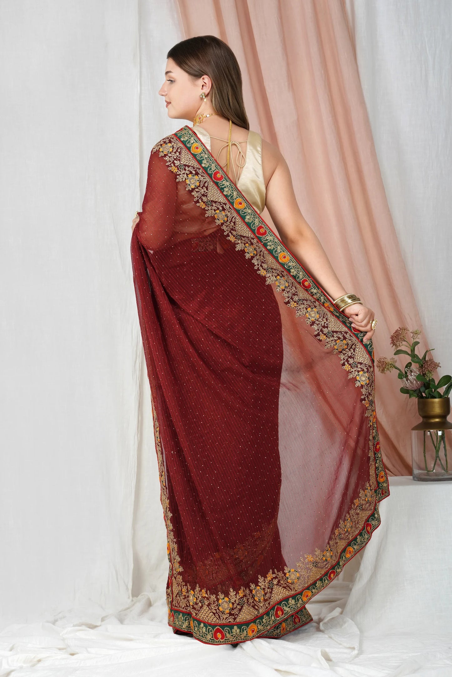 "Lightweight Fold Chiffon Saree for Festive Occasions"-SAREE D18(Purple)