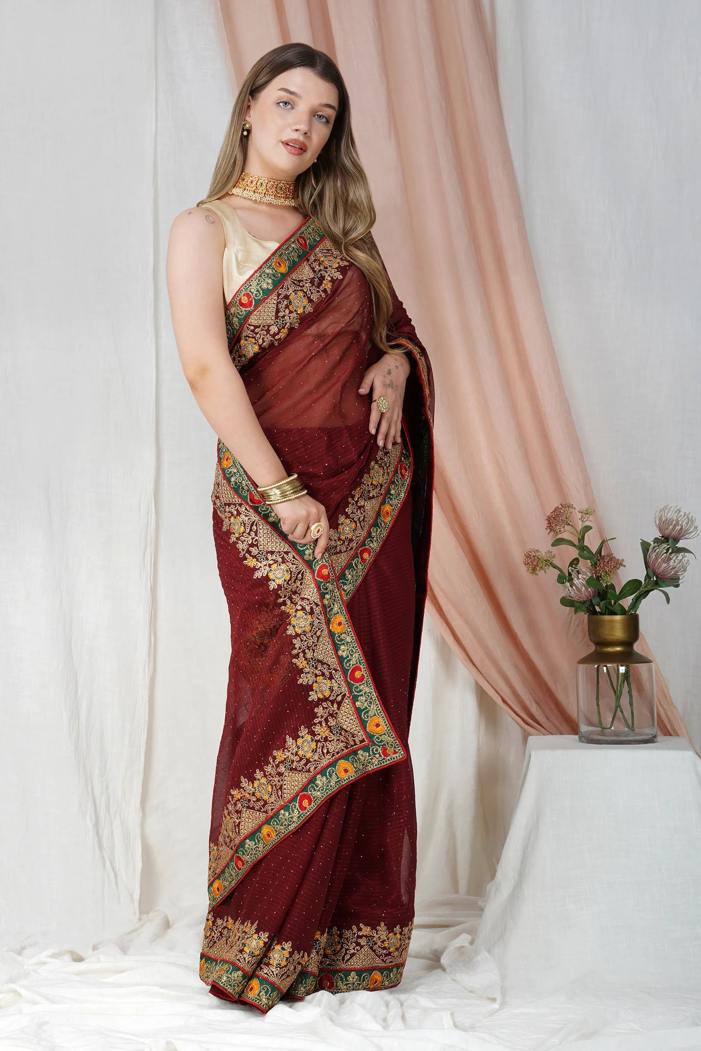 "Lightweight Fold Chiffon Saree for Festive Occasions"-SAREE D18(Purple)