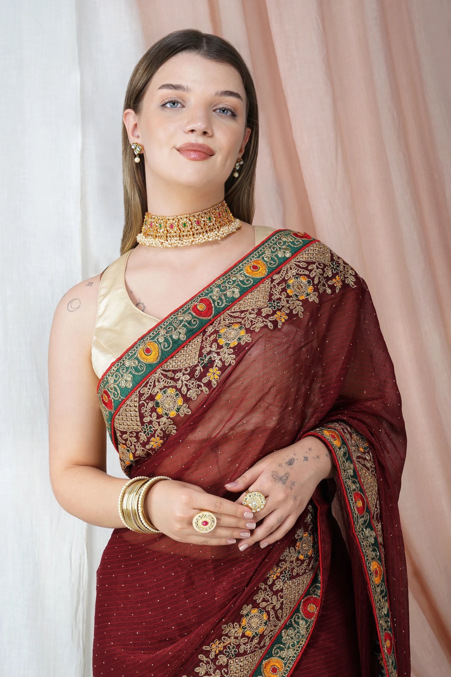 "Lightweight Fold Chiffon Saree for Festive Occasions"-SAREE D18(Purple)