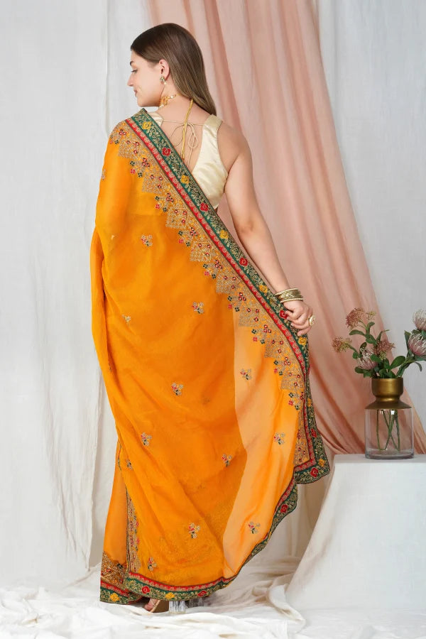 "Lightweight Fold Chiffon Saree for Festive Occasions" -SAREE D18(Yellow)