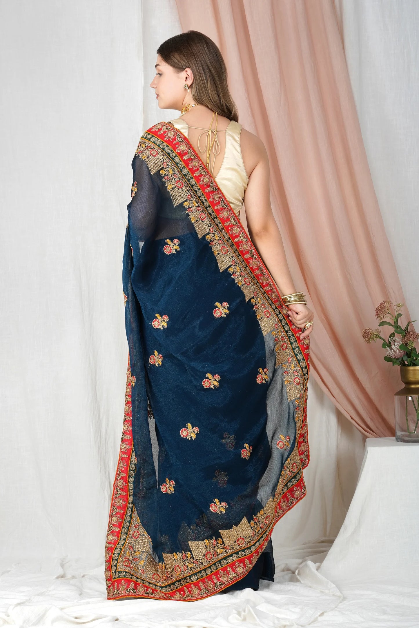 "Lightweight Fold Chiffon Saree for Festive Occasions"-SAREE D18 (Blue)