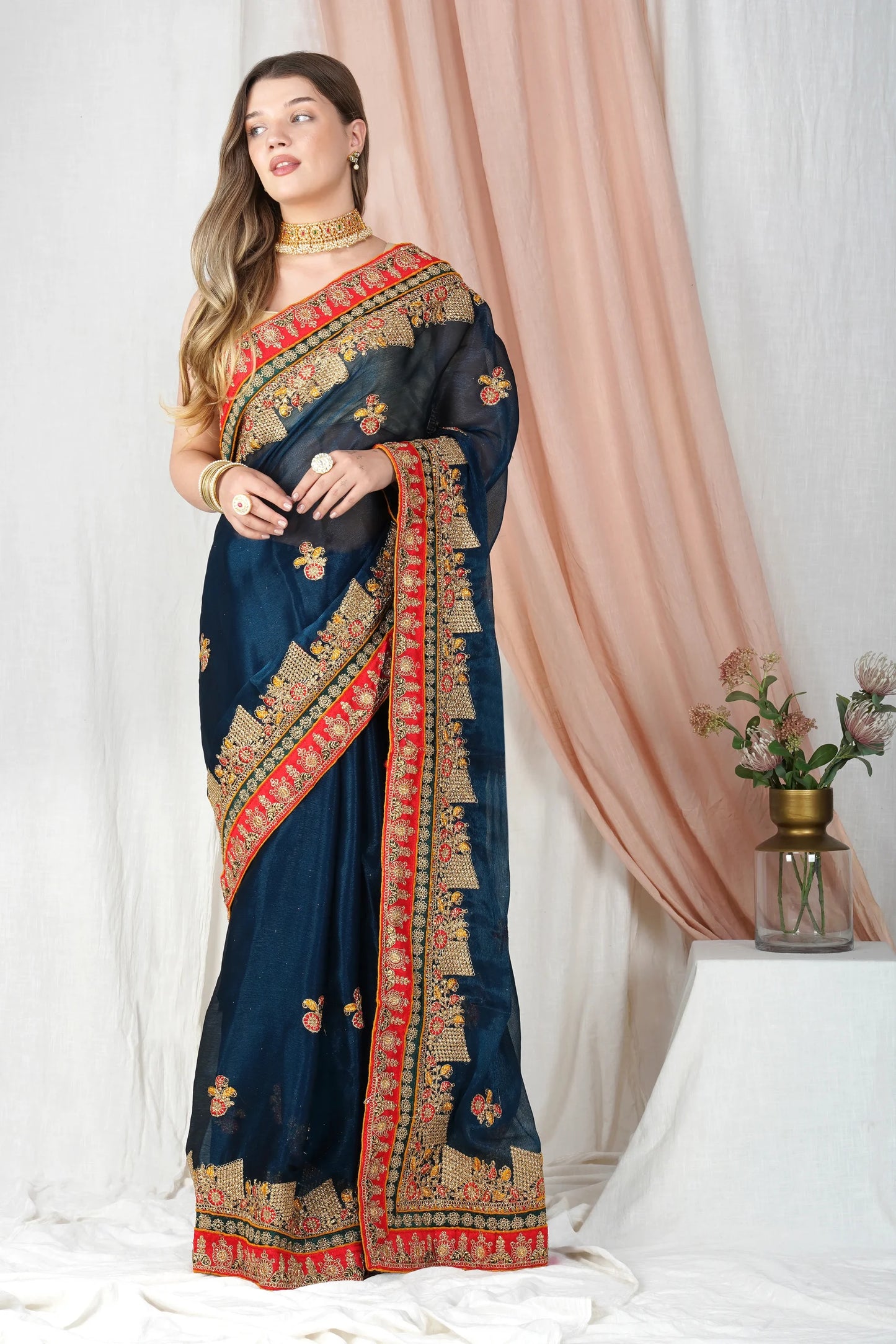 "Lightweight Fold Chiffon Saree for Festive Occasions"-SAREE D18 (Blue)