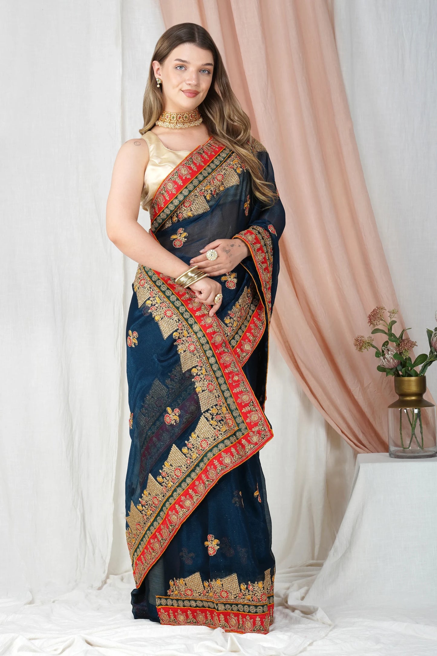 "Lightweight Fold Chiffon Saree for Festive Occasions"-SAREE D18 (Blue)