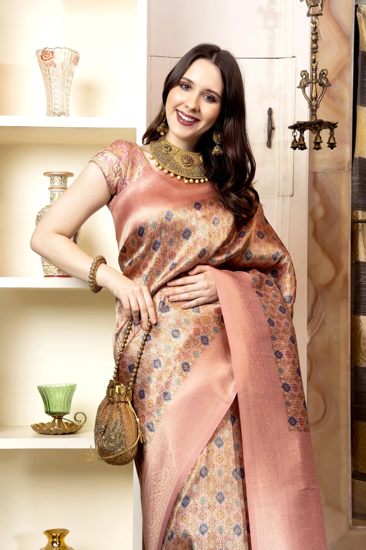Glimmering Threads: Exquisite Silk Sarees for Women's (A SAREE D1-RUST)