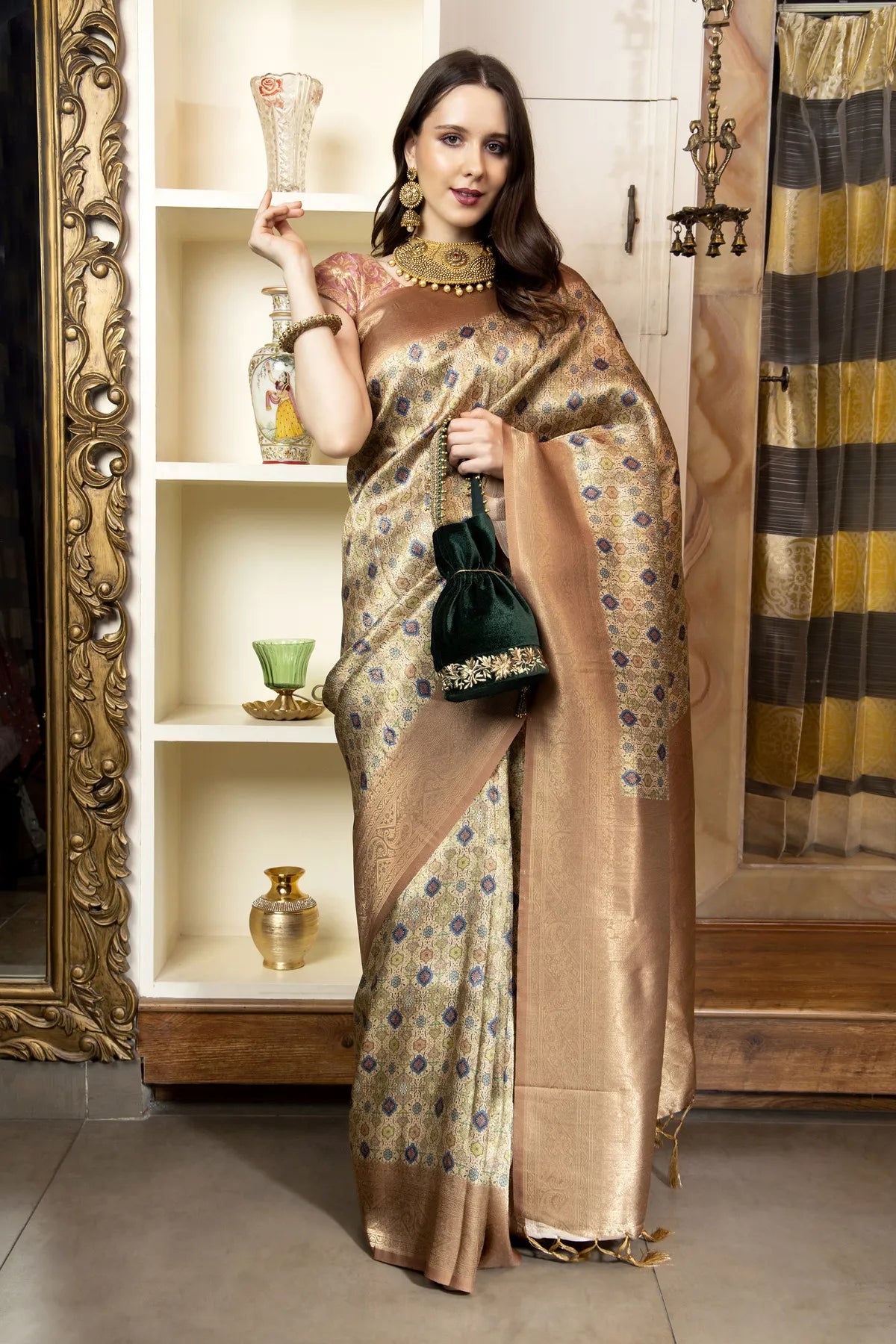 Glimmering Threads: Exquisite Silk Sarees for Women's (A SAREE D1-TAN)