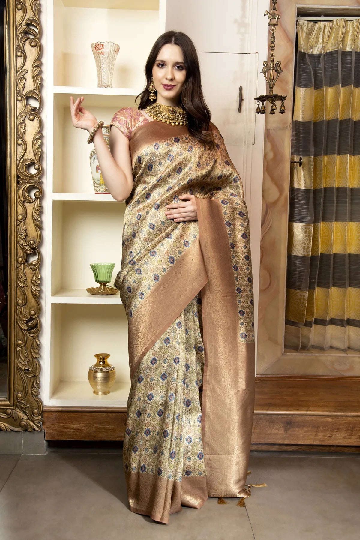 Glimmering Threads: Exquisite Silk Sarees for Women's (A SAREE D1-TAN)