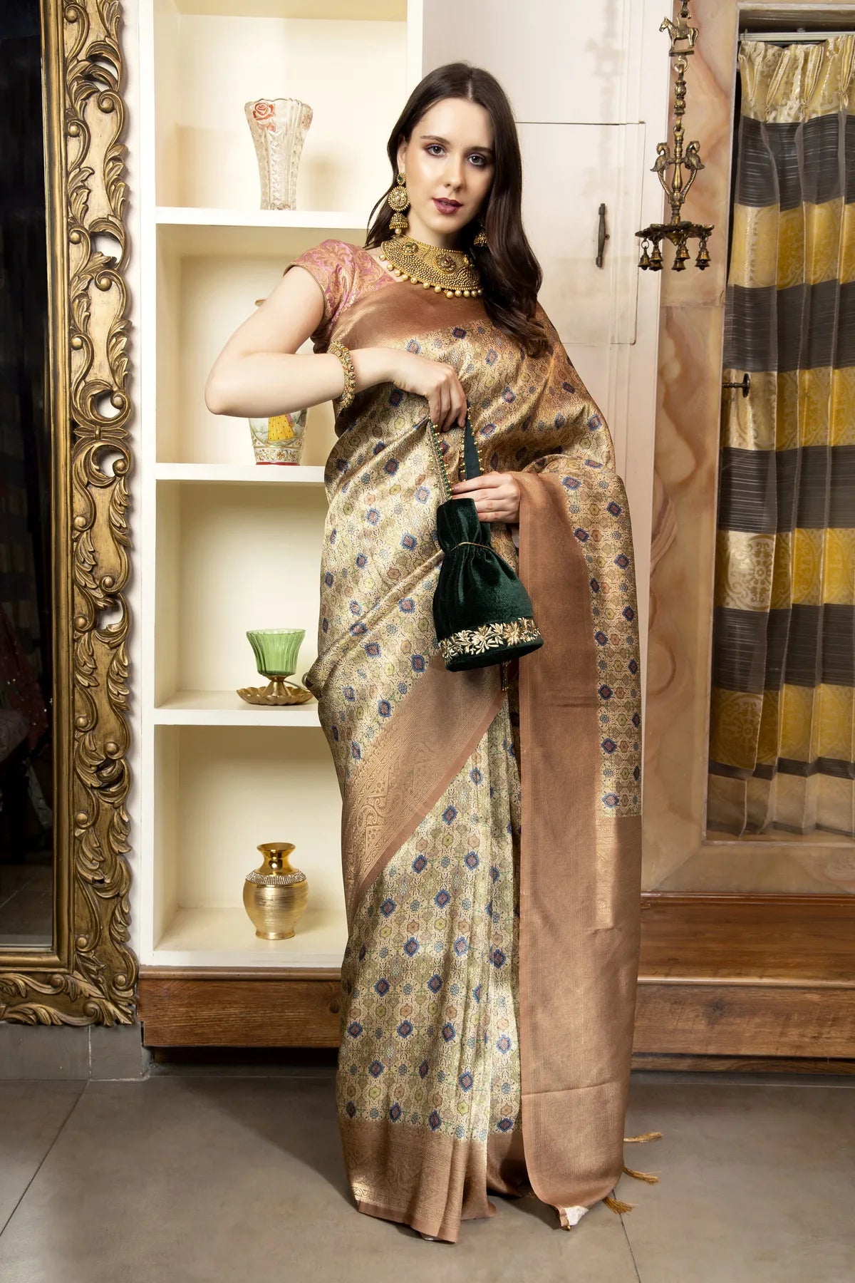 Glimmering Threads: Exquisite Silk Sarees for Women's (A SAREE D1-TAN)