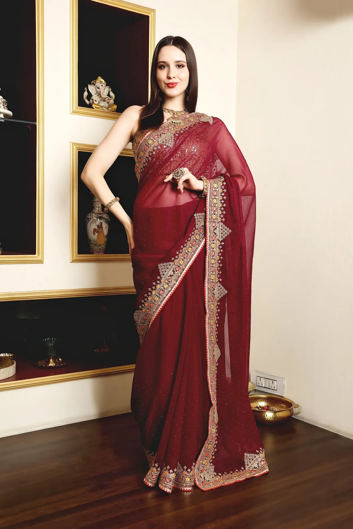 Enchanted Sparkle Shimmer Chiffon Sarees A-SAREE D11-Purple
