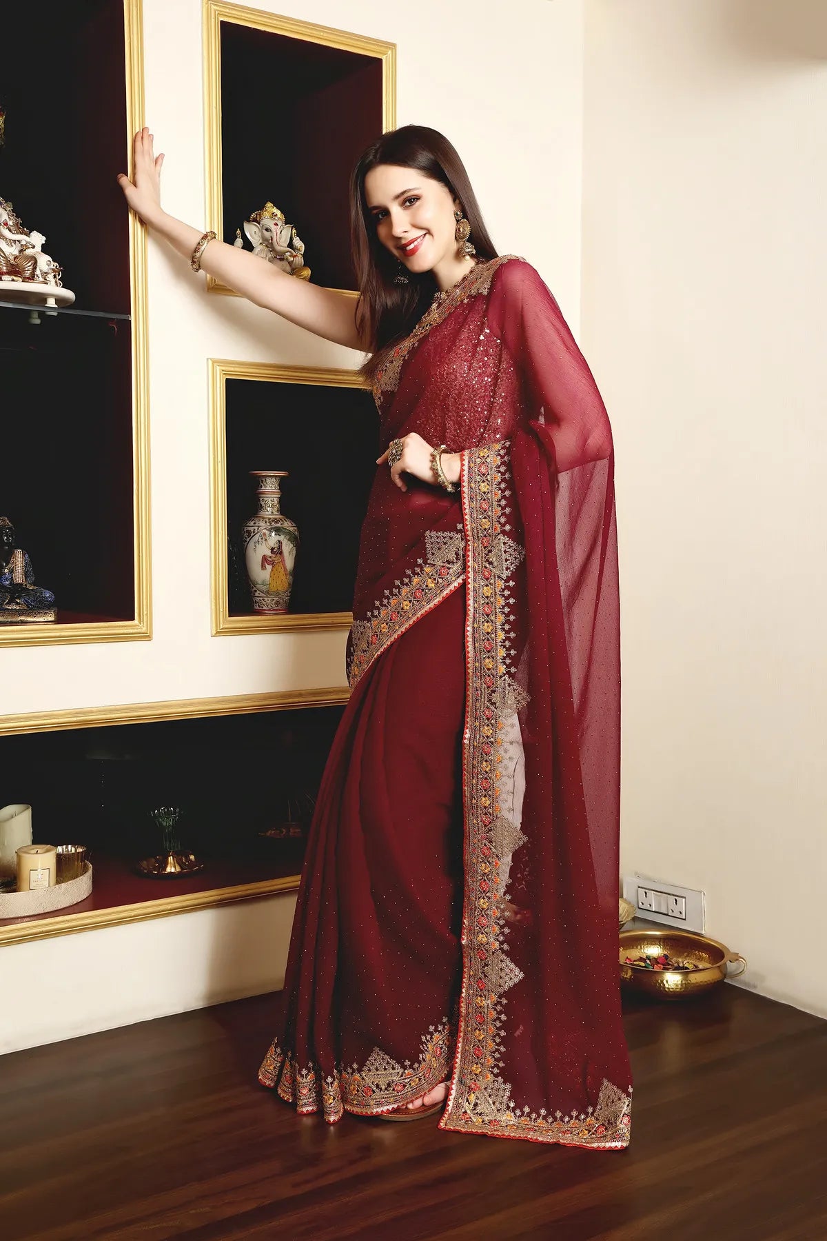 Enchanted Sparkle Shimmer Chiffon Sarees A-SAREE D11-Purple