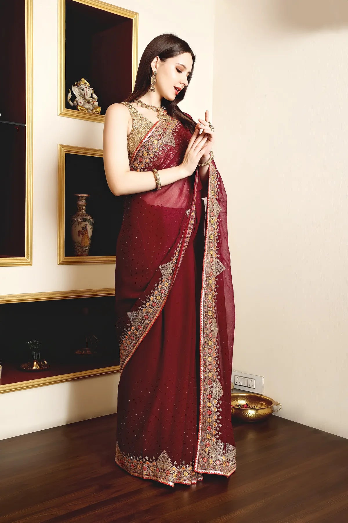 Enchanted Sparkle Shimmer Chiffon Sarees A-SAREE D11-Purple