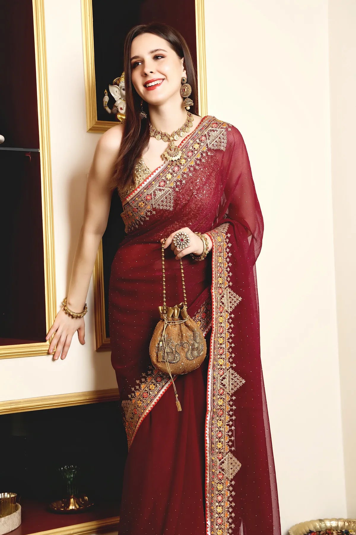 Enchanted Sparkle Shimmer Chiffon Sarees A-SAREE D11-Purple