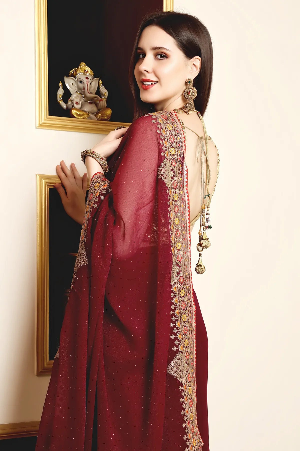Enchanted Sparkle Shimmer Chiffon Sarees A-SAREE D11-Purple