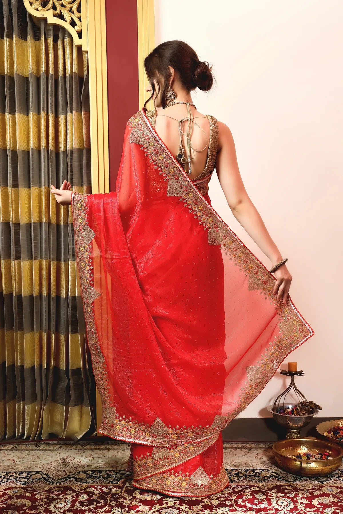 Enchanted Sparkle Shimmer Chiffon Sarees A-SAREE D11-Red