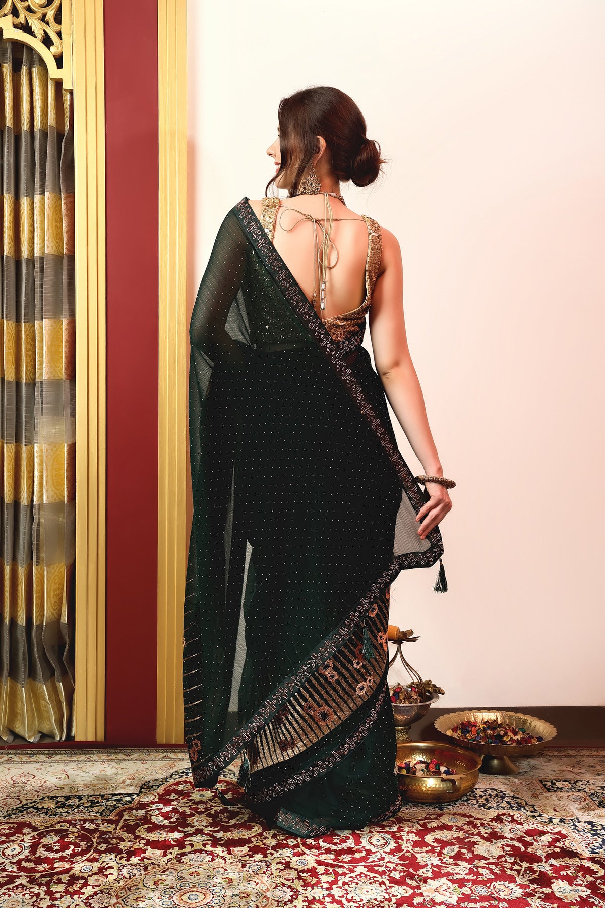Enchanted Sparkle Shimmer Chiffon Sarees A-D12-Green