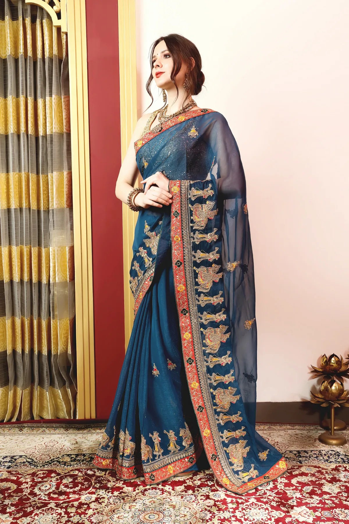 Enchanted Sparkle Shimmer Chiffon Sarees (A) SAREE D13-Blue