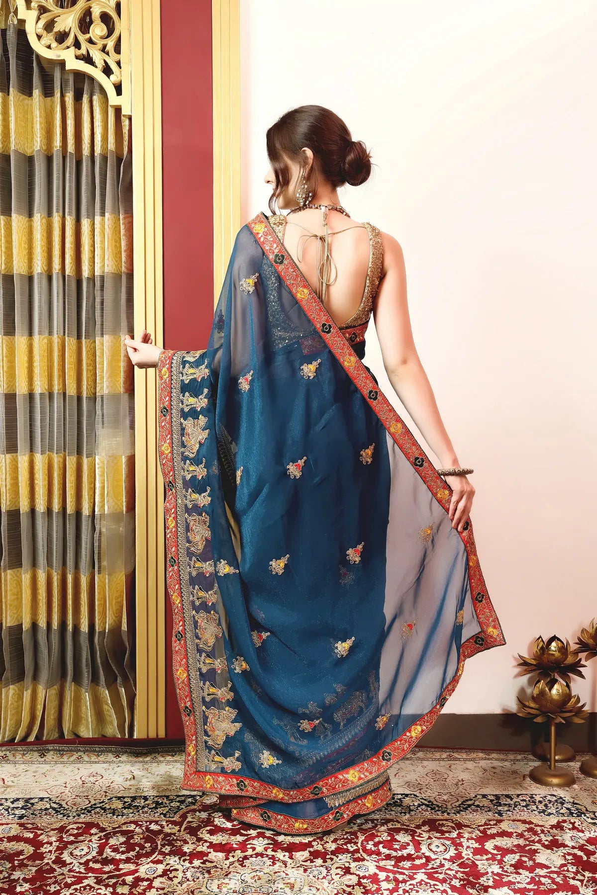 Enchanted Sparkle Shimmer Chiffon Sarees (A) SAREE D13-Blue