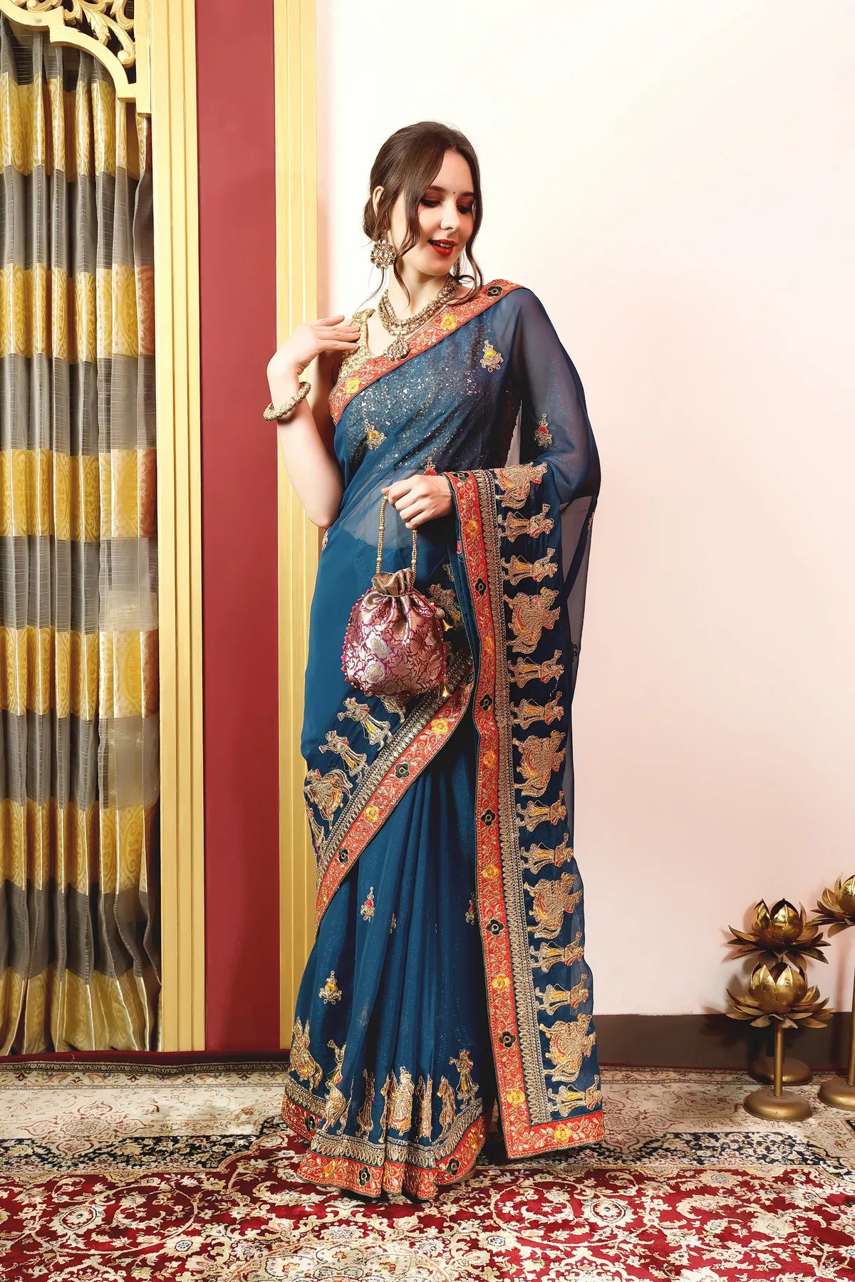 Enchanted Sparkle Shimmer Chiffon Sarees (A) SAREE D13-Blue