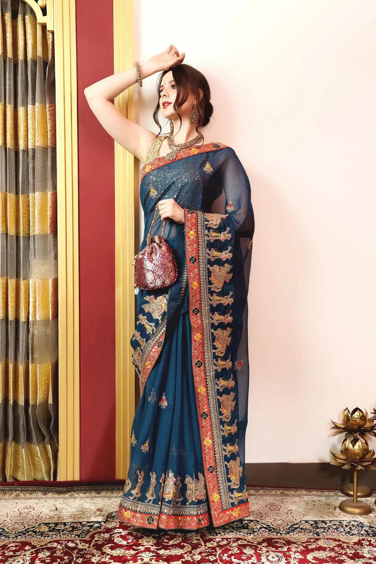 Enchanted Sparkle Shimmer Chiffon Sarees (A) SAREE D13-Blue