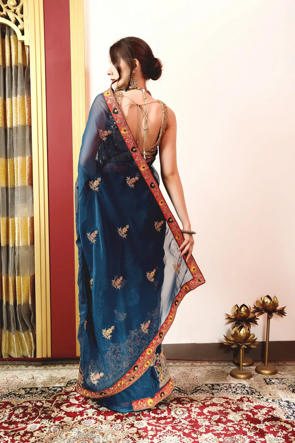 Enchanted Sparkle Shimmer Chiffon Sarees (A)-SAREE D14-Blue