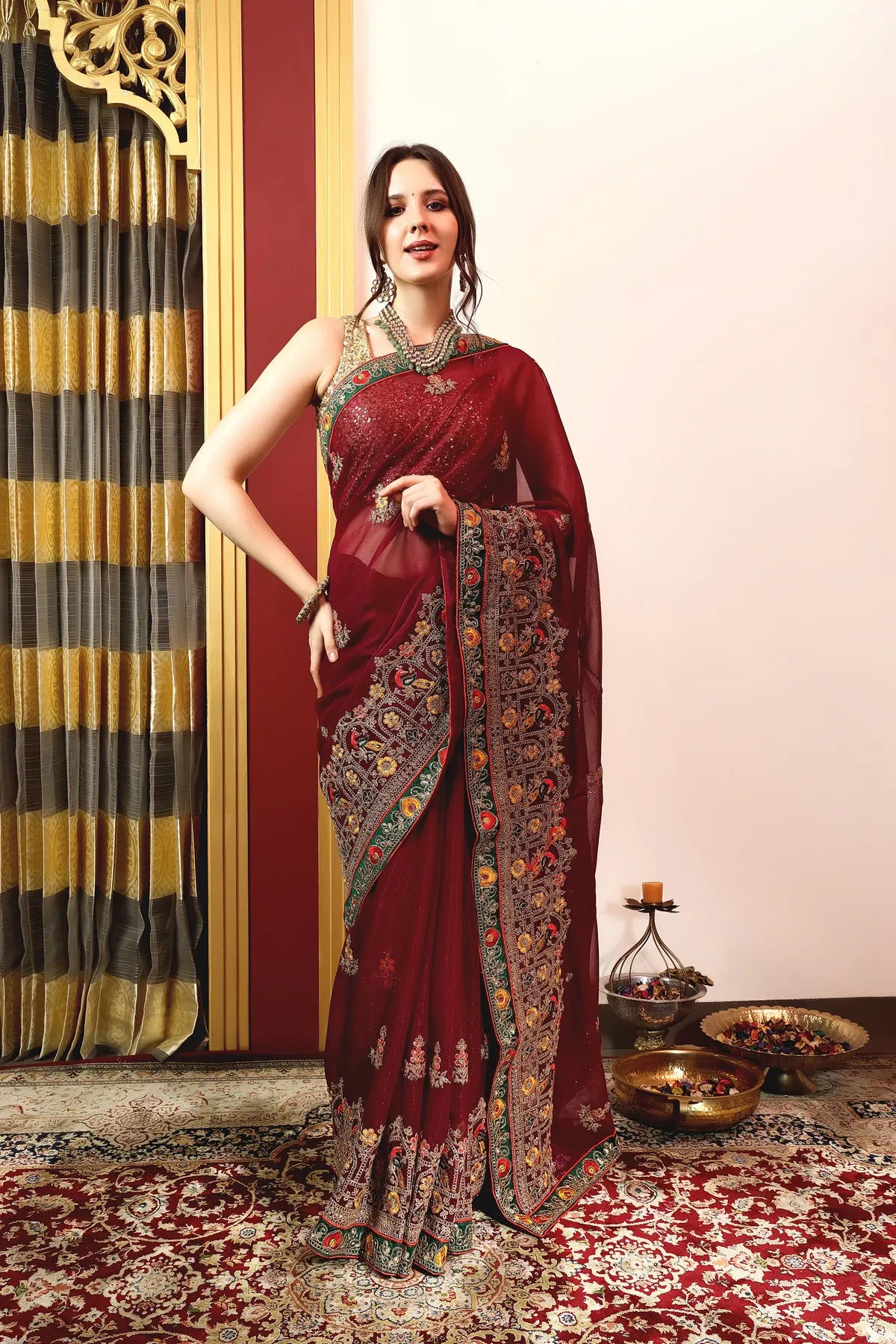 Enchanted Sparkle Shimmer Chiffon Sarees (A) SAREE D14-Purple