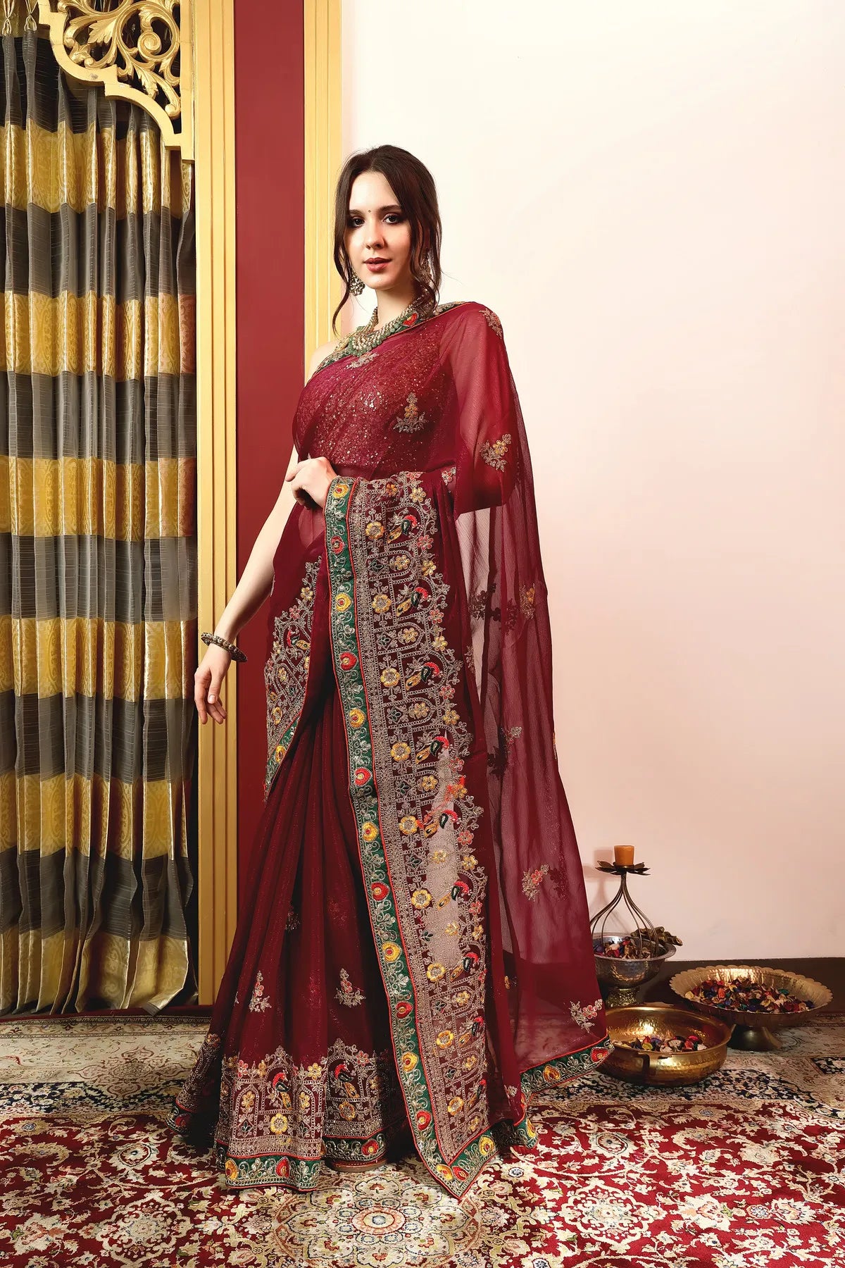 Enchanted Sparkle Shimmer Chiffon Sarees (A) SAREE D14-Purple