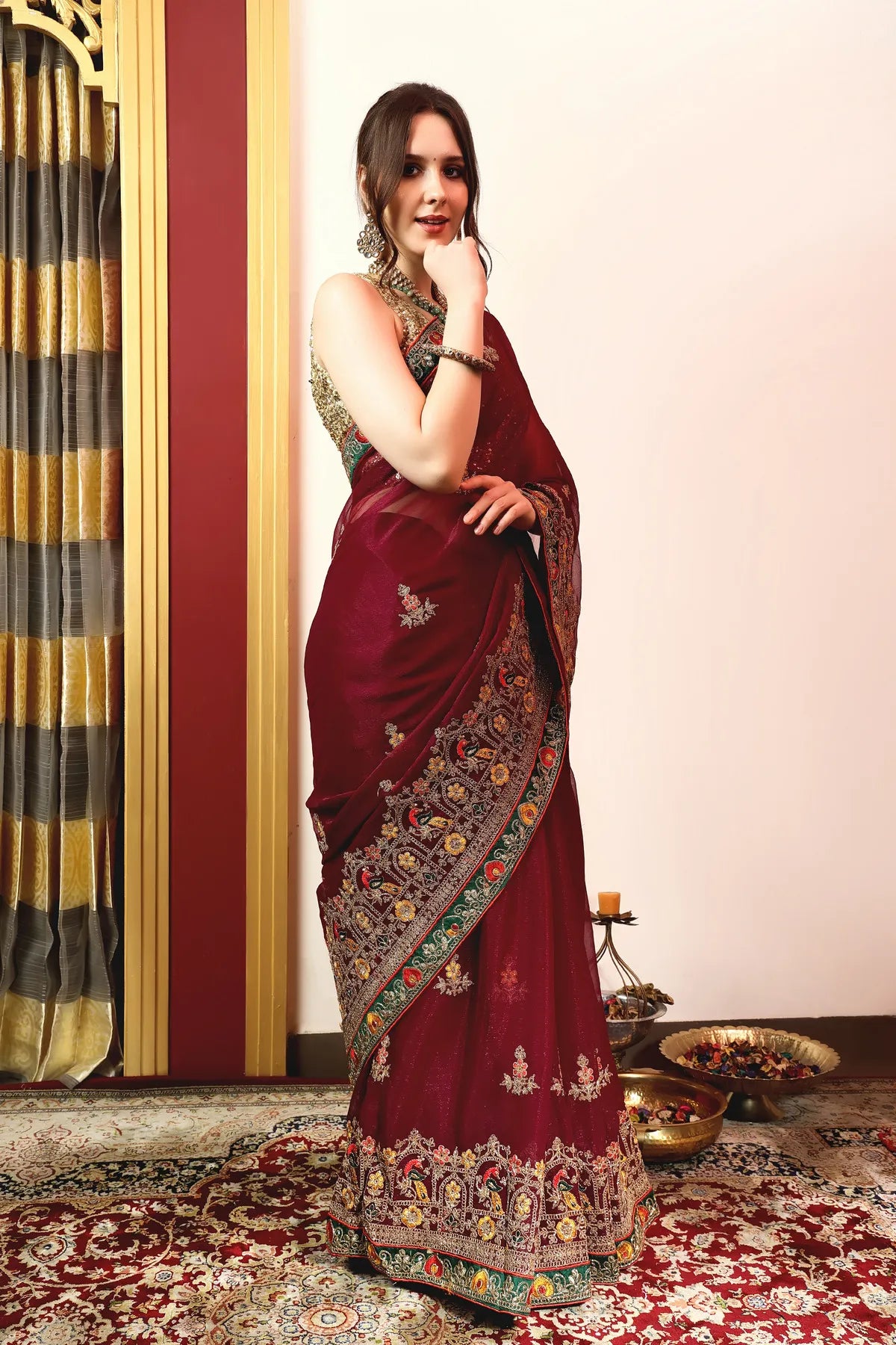 Enchanted Sparkle Shimmer Chiffon Sarees (A) SAREE D14-Purple