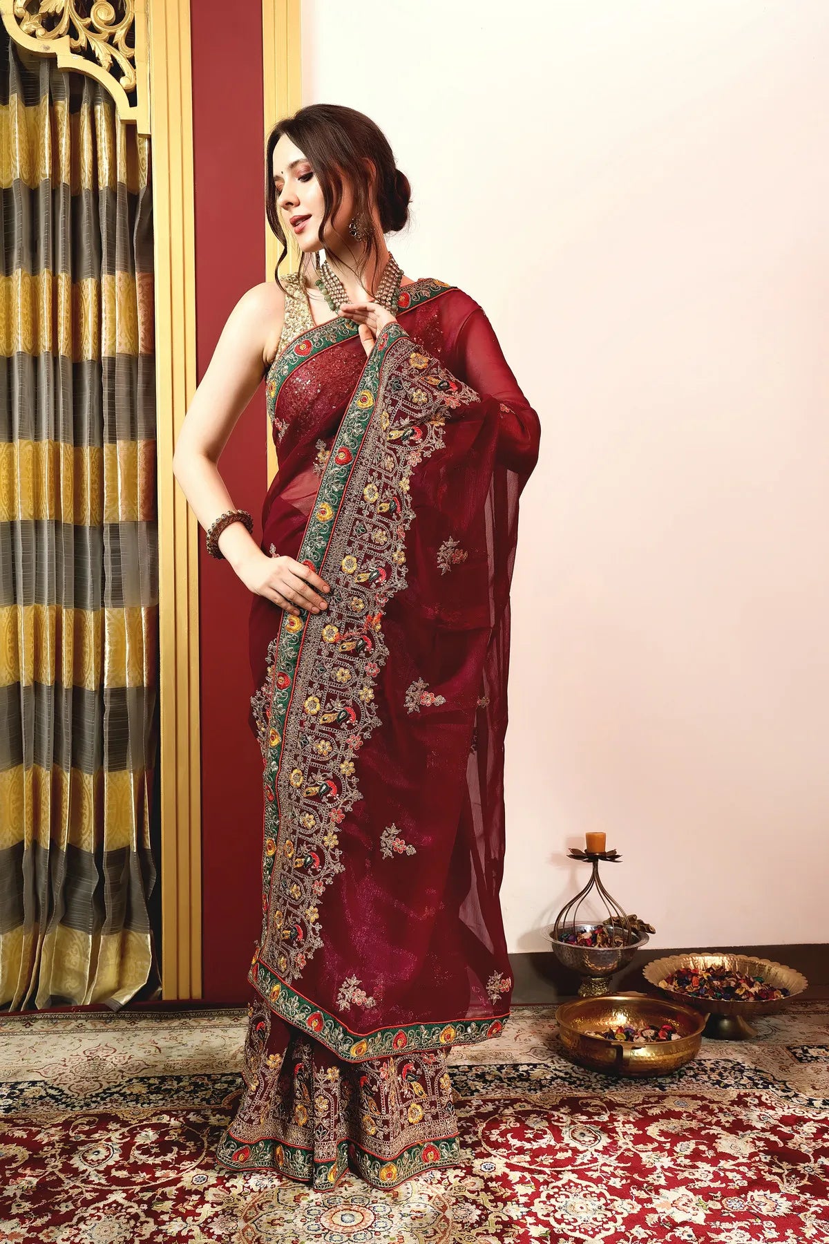 Enchanted Sparkle Shimmer Chiffon Sarees (A) SAREE D14-Purple