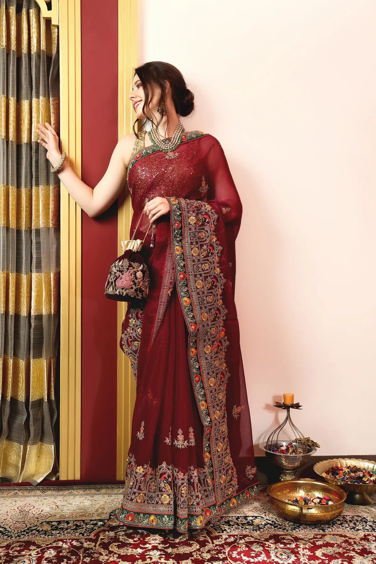 Enchanted Sparkle Shimmer Chiffon Sarees (A) SAREE D14-Purple