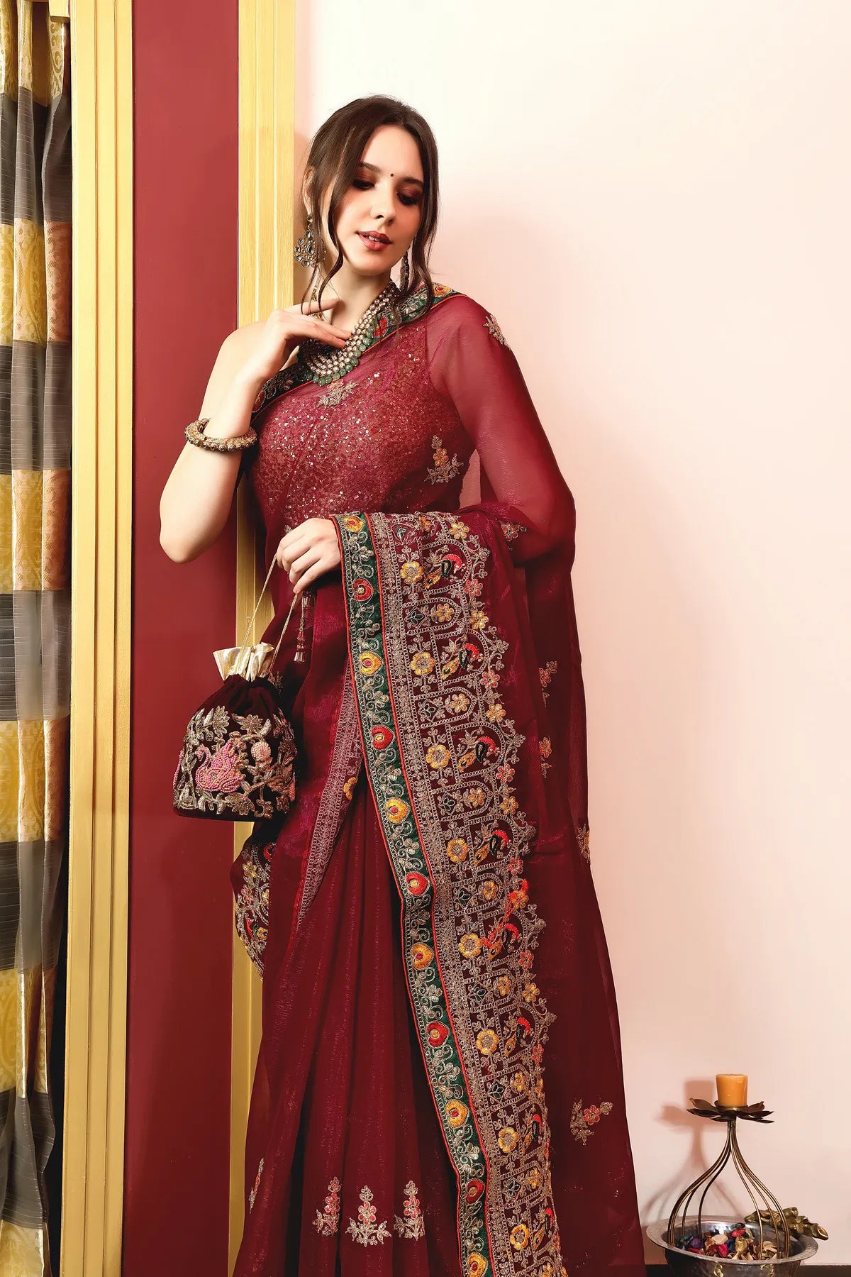 Enchanted Sparkle Shimmer Chiffon Sarees (A) SAREE D14-Purple