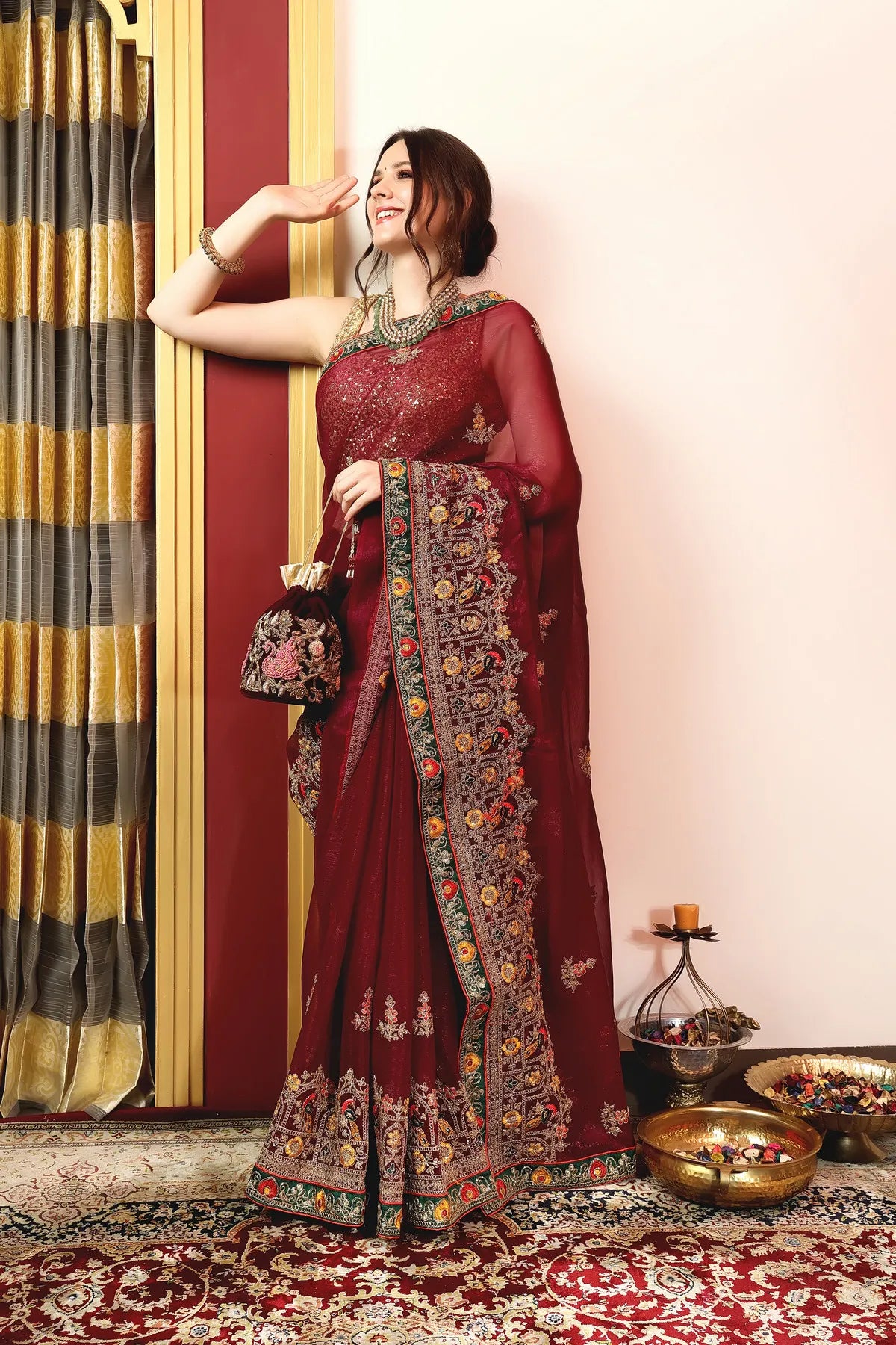 Enchanted Sparkle Shimmer Chiffon Sarees (A) SAREE D14-Purple