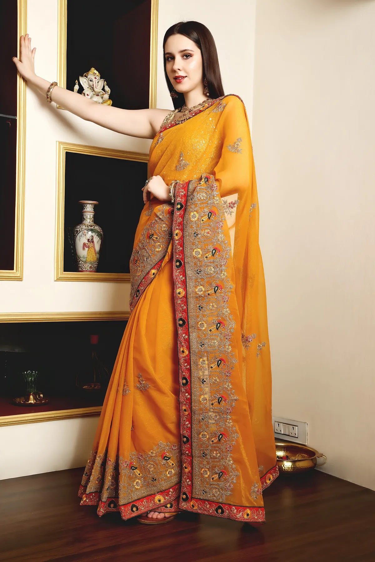 Enchanted Sparkle Shimmer Chiffon Sarees (A) SAREE D14-Yellow