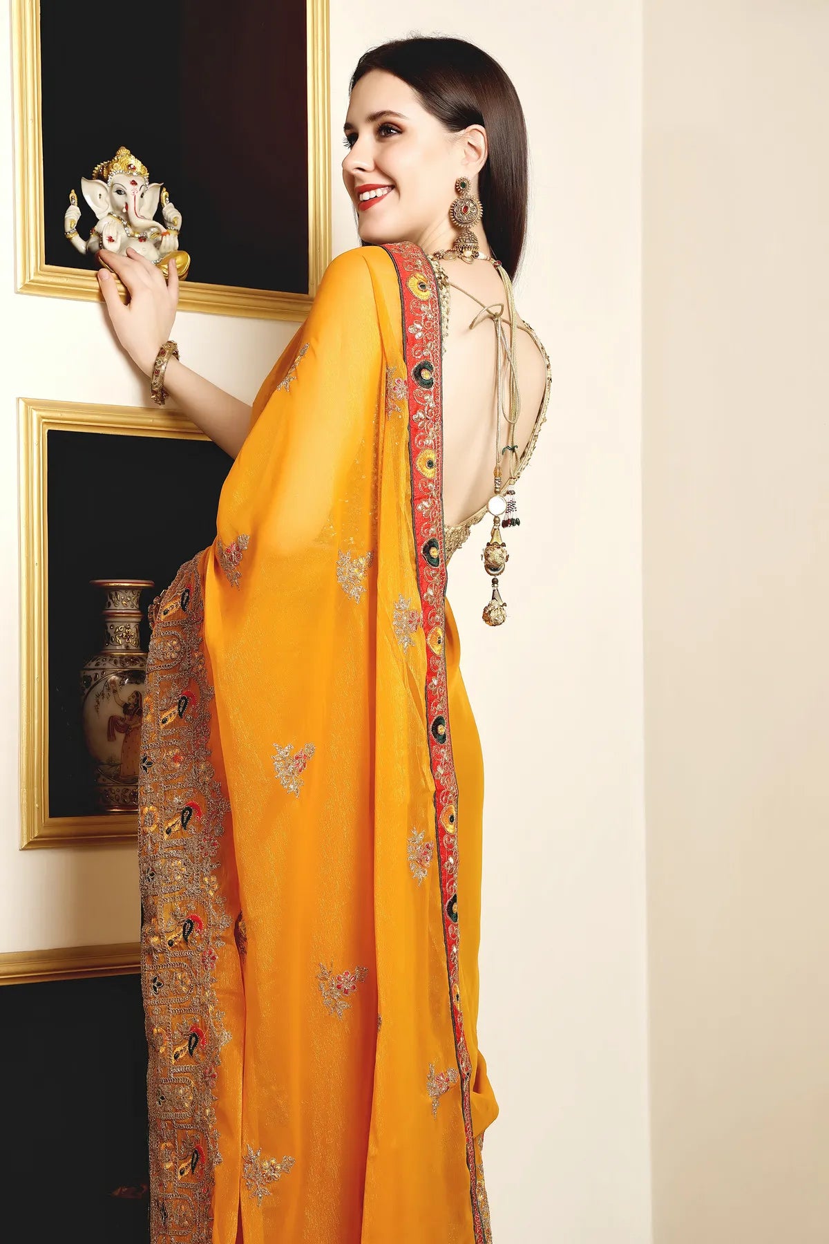 Enchanted Sparkle Shimmer Chiffon Sarees (A) SAREE D14-Yellow
