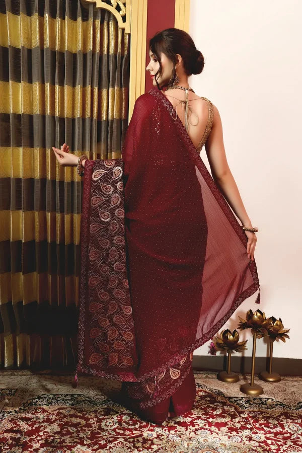 Enchanted Sparkle Shimmer Chiffon Sarees (A) SAREE D15-Purple