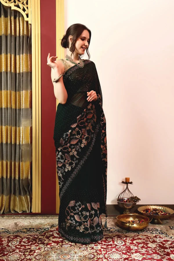 Enchanted Sparkle Shimmer Chiffon Sarees A-SAREE D16-Green