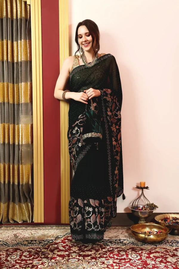 Enchanted Sparkle Shimmer Chiffon Sarees A-SAREE D16-Green