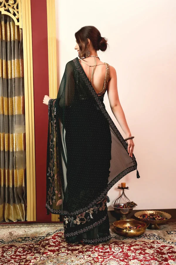Enchanted Sparkle Shimmer Chiffon Sarees A-SAREE D16-Green